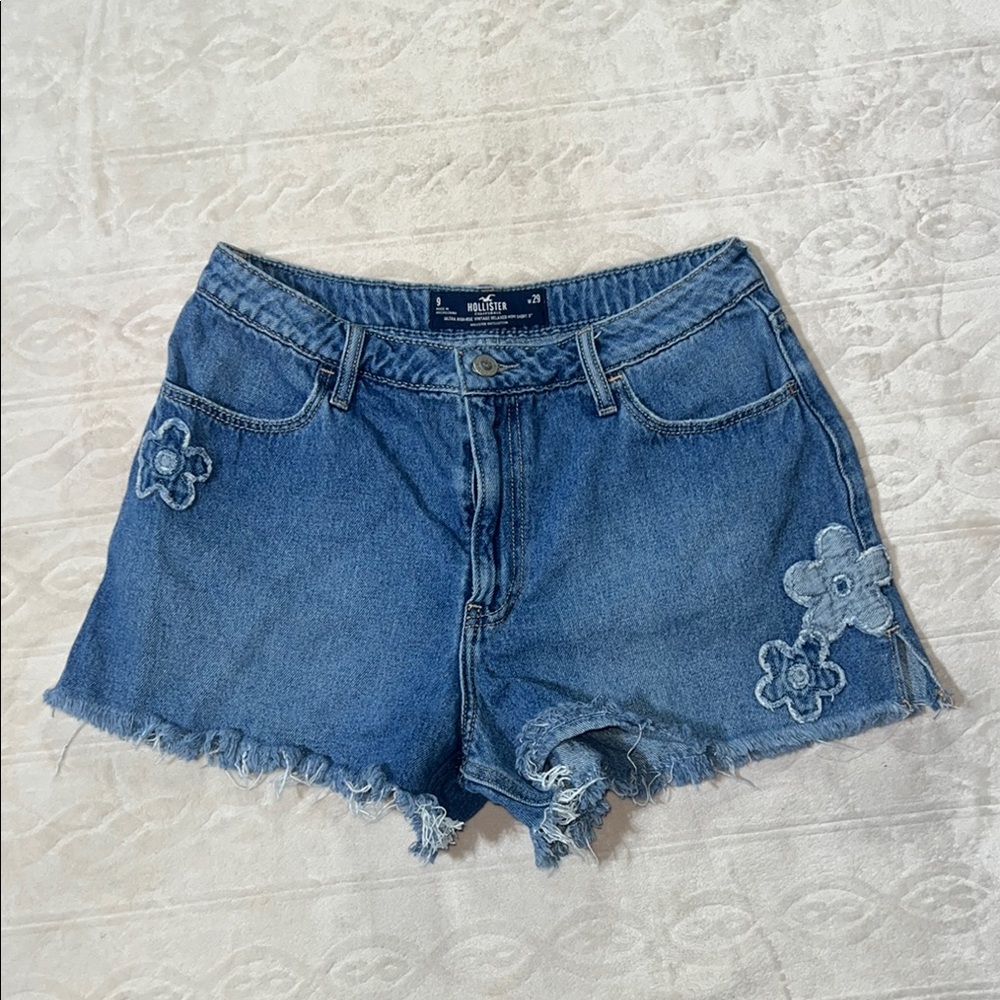 Hollister Blue Jean Shorts with Floral Embroidery
